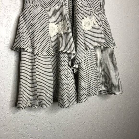 Innika Choo white black stripe floral embroidered ruffle linen dress 2 or Medium - Picture 6 of 16